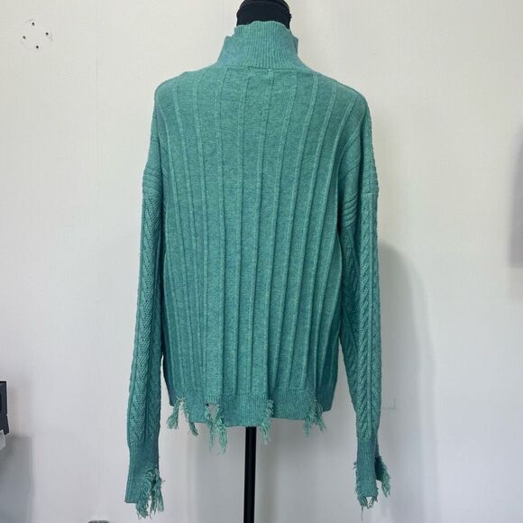 BKE Distressed Turtleneck Drop Shoulder Sweater Size Large Marled Teal Knit - Picture 5 of 9